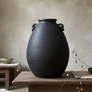 CP-Vaso alto in ceramica a due manici fatto a mano 51 cm / Champa Pottery Vietnam / Vaso da pavimento in terracotta rustica / Wabi Sabi Home Decor
