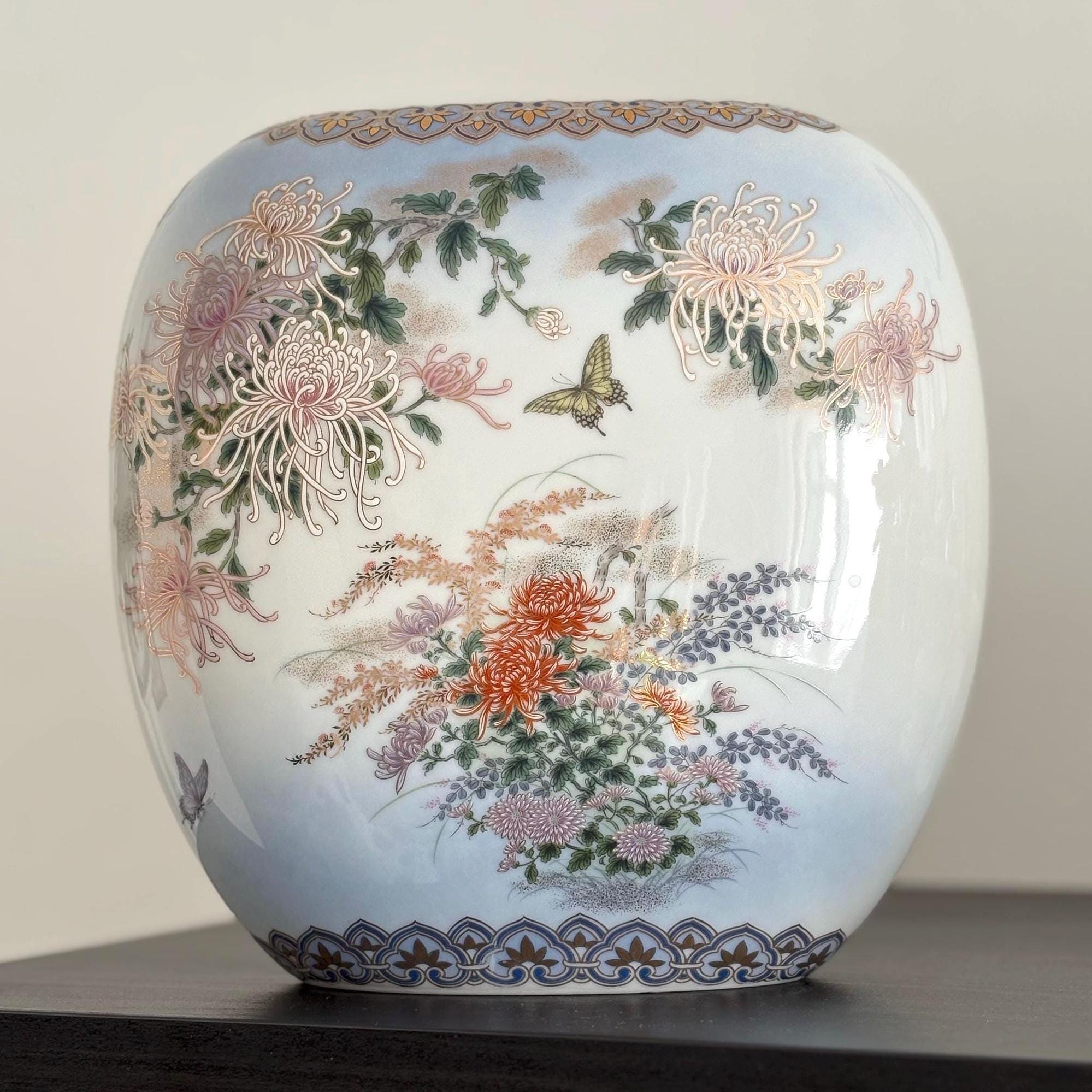 Vintage Japanse Kyoto-porseleinen vaas: handgeschilderde