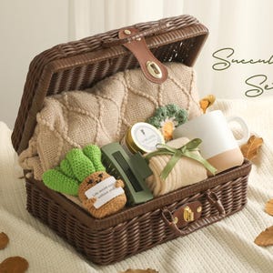 Cozy Care Package,Blanket Gift Box,Hygee Gift Box,Birthday Gift,Basket for Women,Fall Gift Box,Wicker-Style Gift Box with a Handle