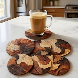 Lot De 6 Dessous De Verre Ronds En Bois - Fond De Noël