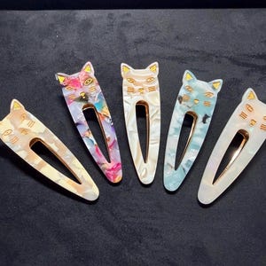 Juego de 5 pinzas para el pelo con diseño de gato de mármol y macarrón: pasadores de acetato pastel, bonitos accesorios para el pelo de ópalo menta y crema para mujeres y niñas.