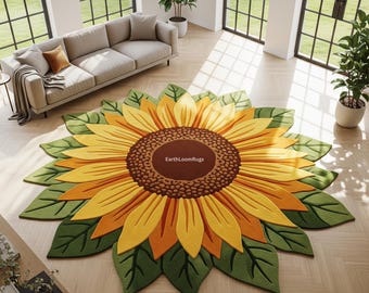 Handmade Wool Sunflower Rug | Floral Home Decor