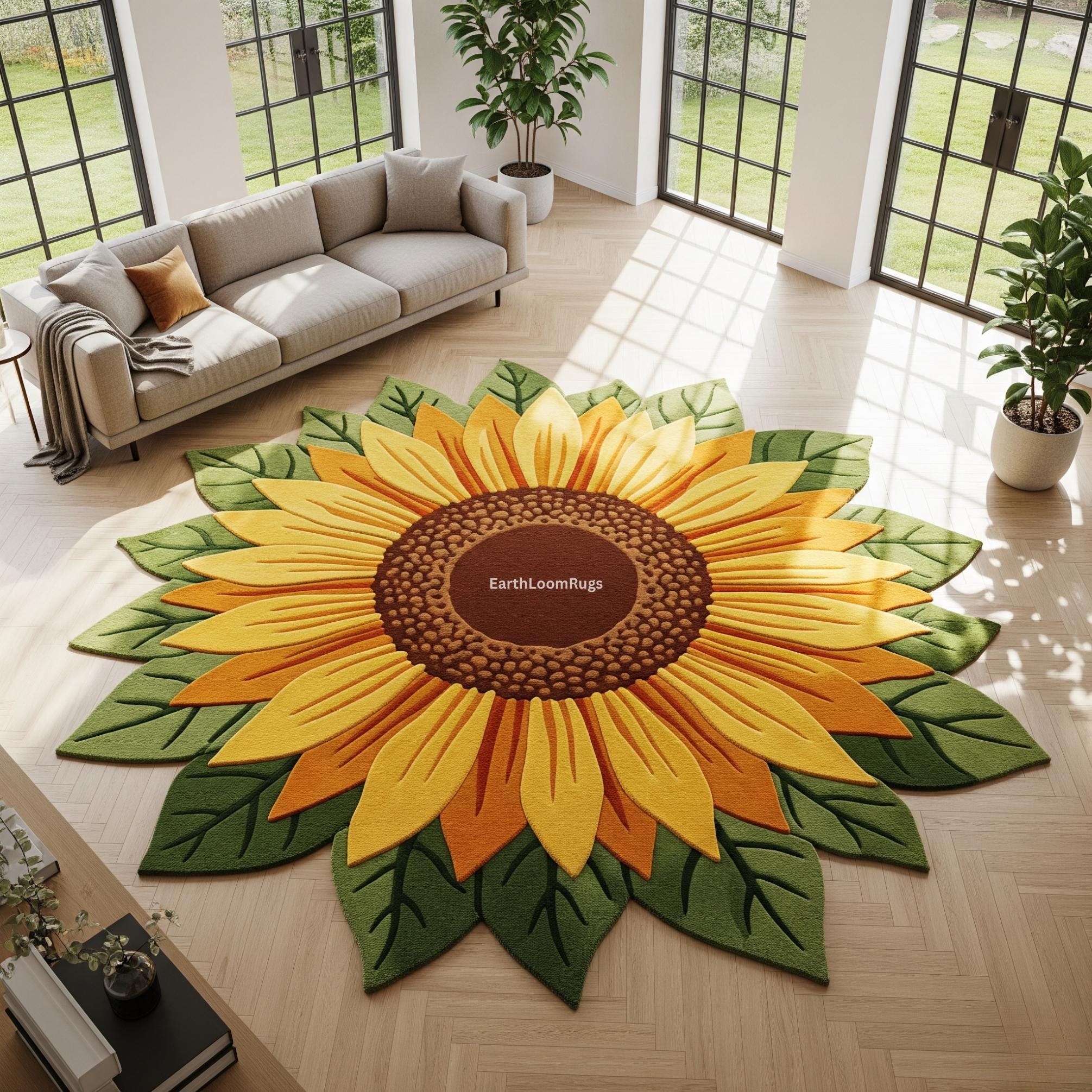 Handmade Wool Sunflower Rug | Floral Home Decor - Etsy