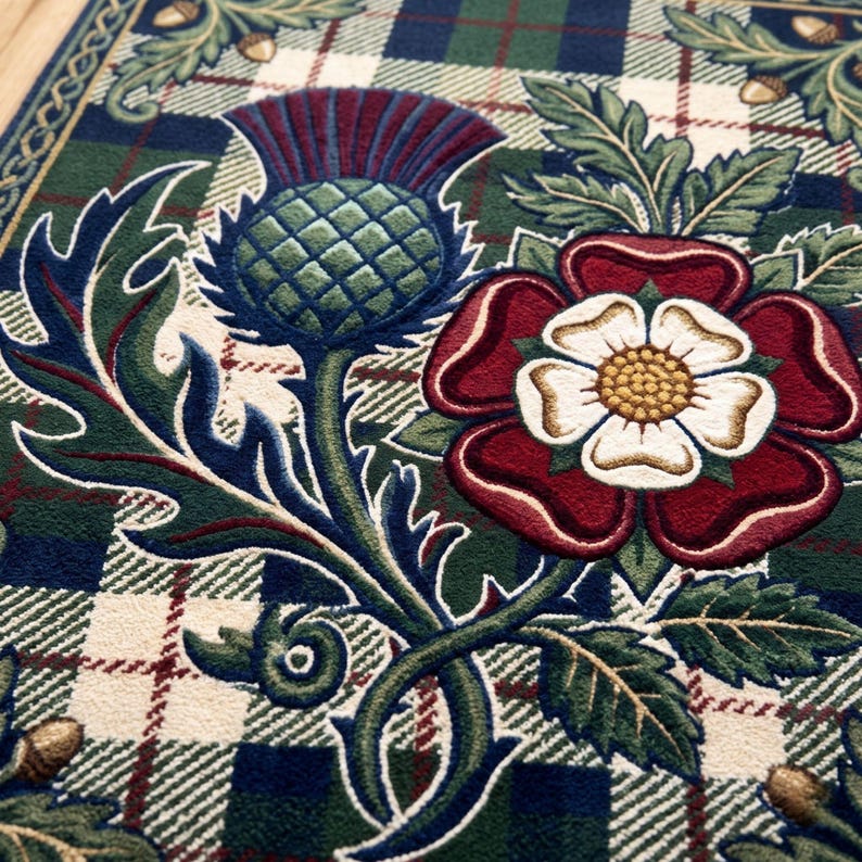 Scottish Thistle Floral Wool Rug | Tartan Plaid Area Rug | Hand Tufted ...