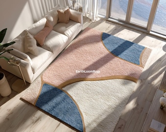 Alfombra rosa palo para salón / Alfombra de lana moderna abstracta tejida a mano