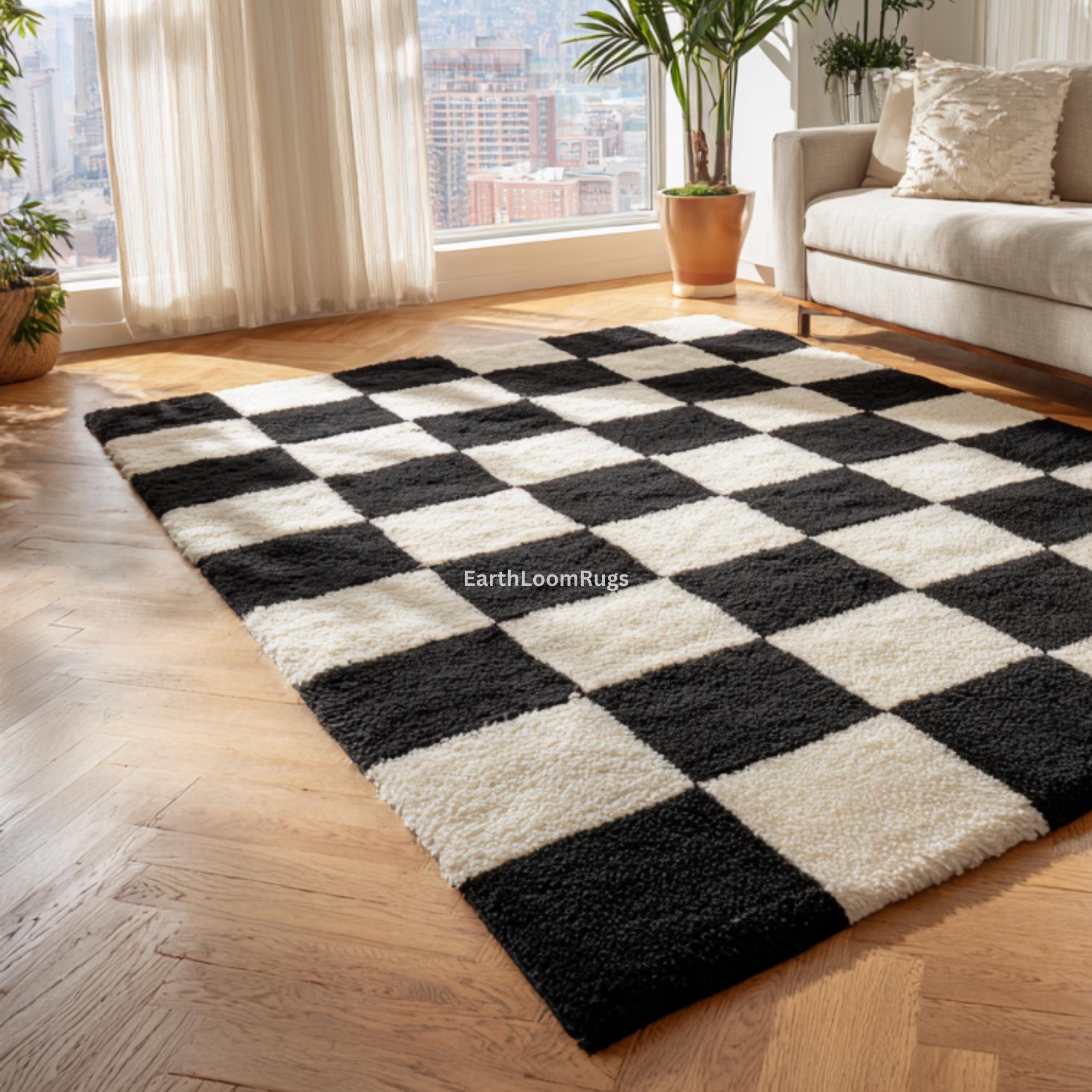Black and White Checkerboard Rug | Hand-tufted Wool Carpet | Modern ...