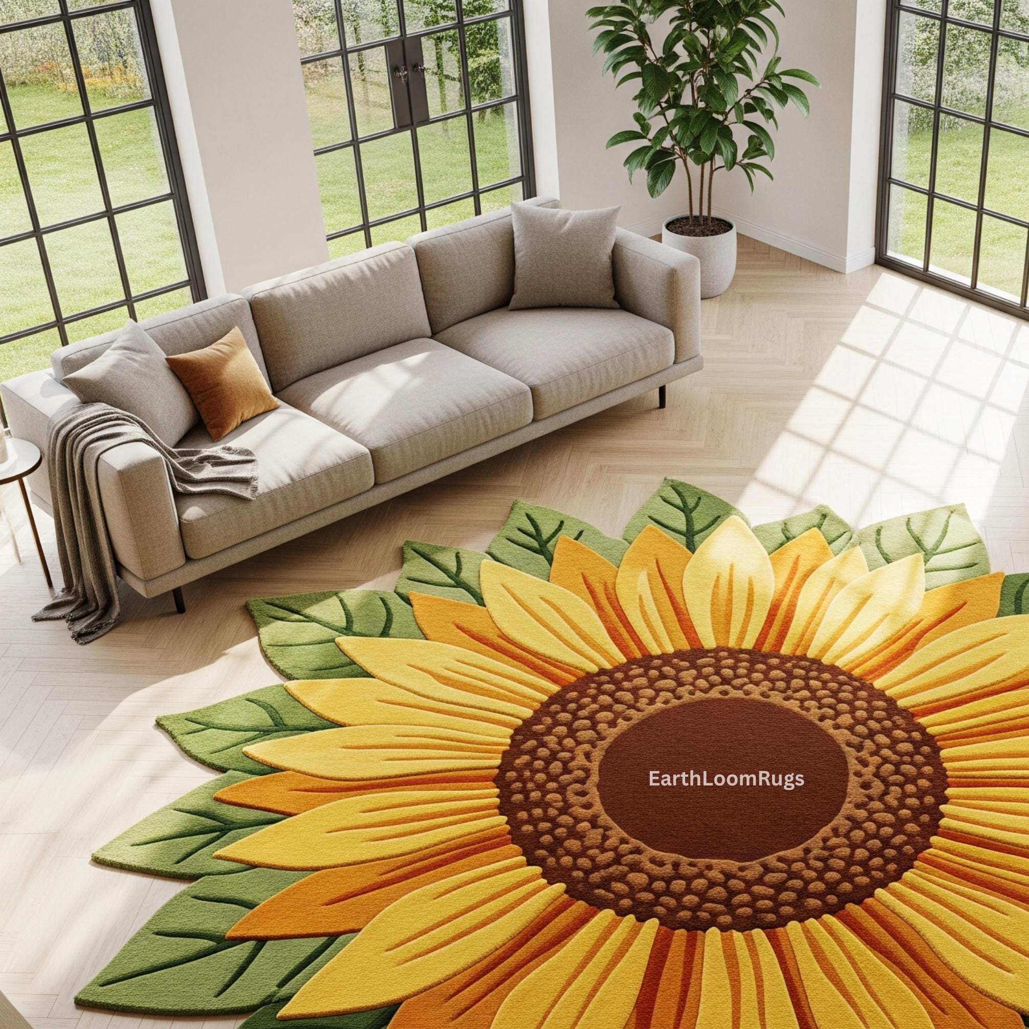 Handmade Wool Sunflower Rug | Floral Home Decor - Etsy