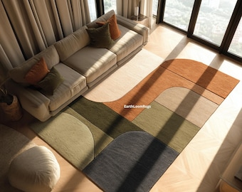 Hand-Tufted Wool Area Rug | Earth Tone Geometric Design