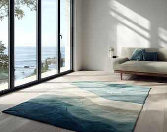 Ocean Wave Teppich - Moderner Wollteppich mit Blauem Farbverlauf