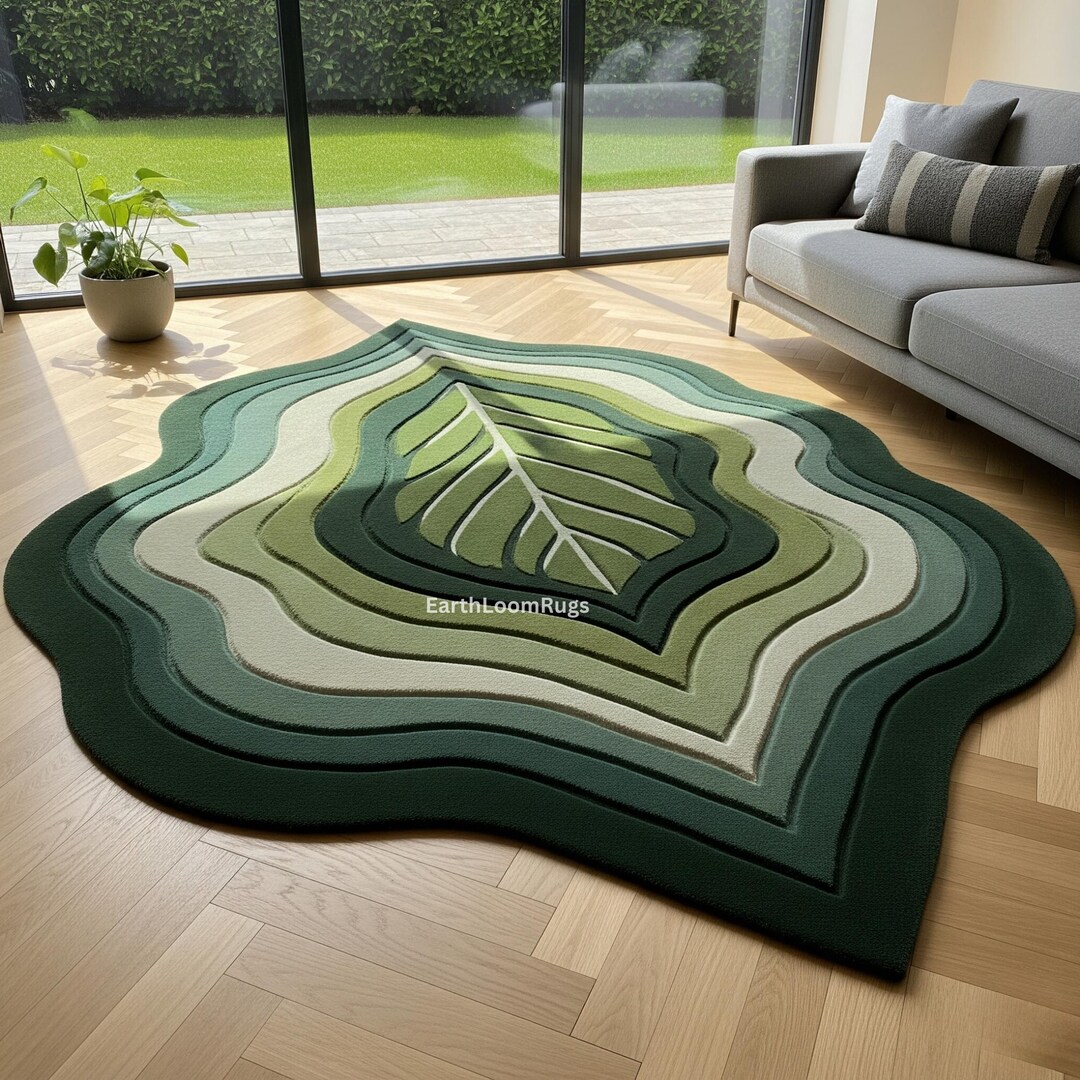 Leaf Rug Class Hand-tufted Wool Leaf Rug, Green Botanical Area Rug - Etsy