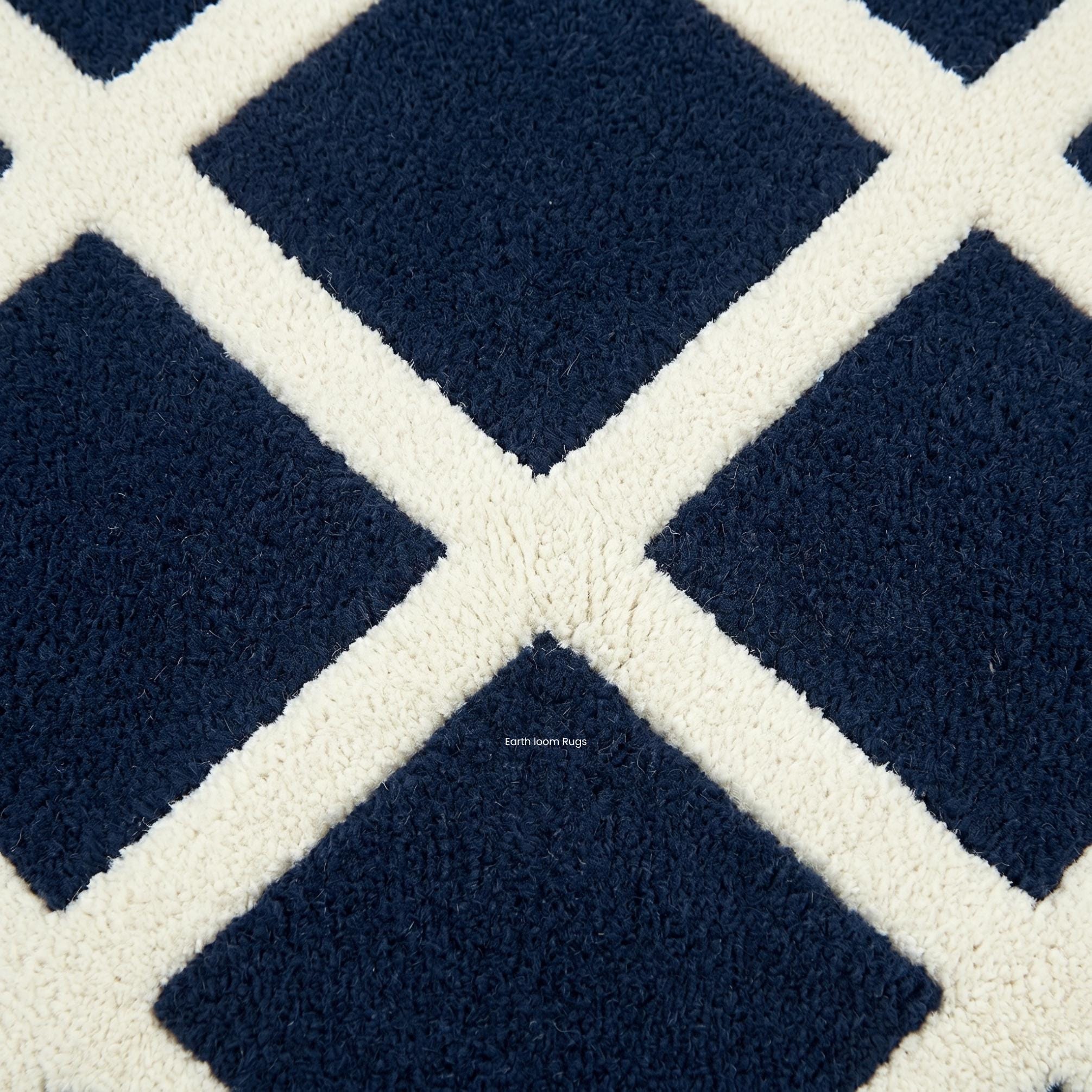 Blue Checked Rug Navy Blue Checkered Rug | Grid Pattern Handmade Area Carpet for Tufted ...