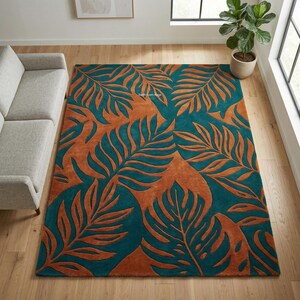 Hand Tufted Custom Rugs For Living Room & Bedroom Teppich | Orange, Teal Blue Color