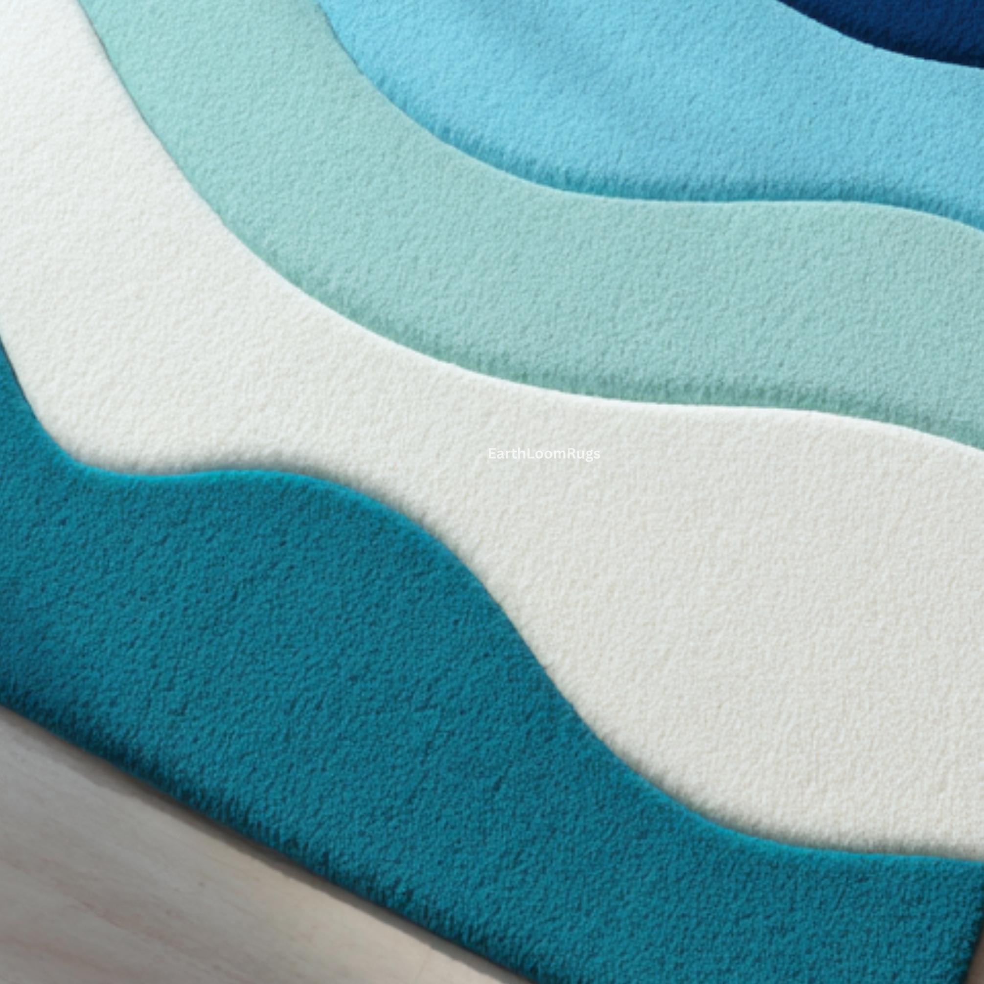Blue Wave Area Rug | Modern Coastal Living Room Carpet - Etsy