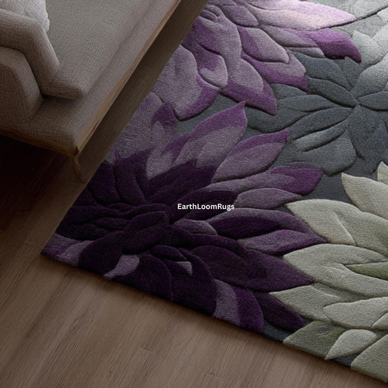 Lavender Rug Pattern Purple Lavender Floral Rug | Green, Grey Flower Living Room Tappich - Etsy