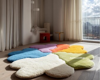 Flower Shaped Rug | Colorful Hand Tufted Wool Floral Kids Nursery Area Carpet