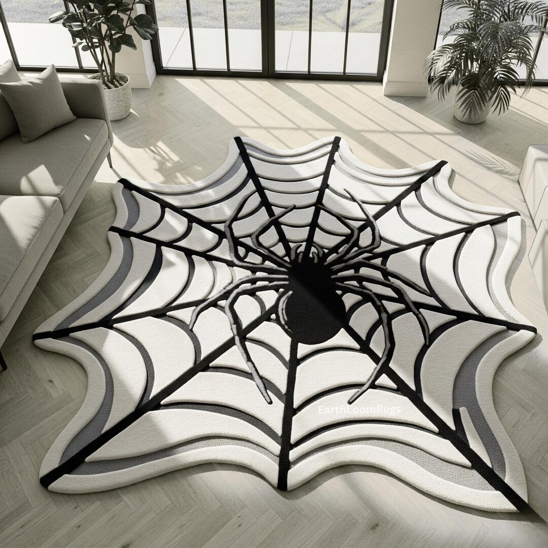 Spider Web Rug | Gothic Halloween Black & White Rug | Creepy Spider ...