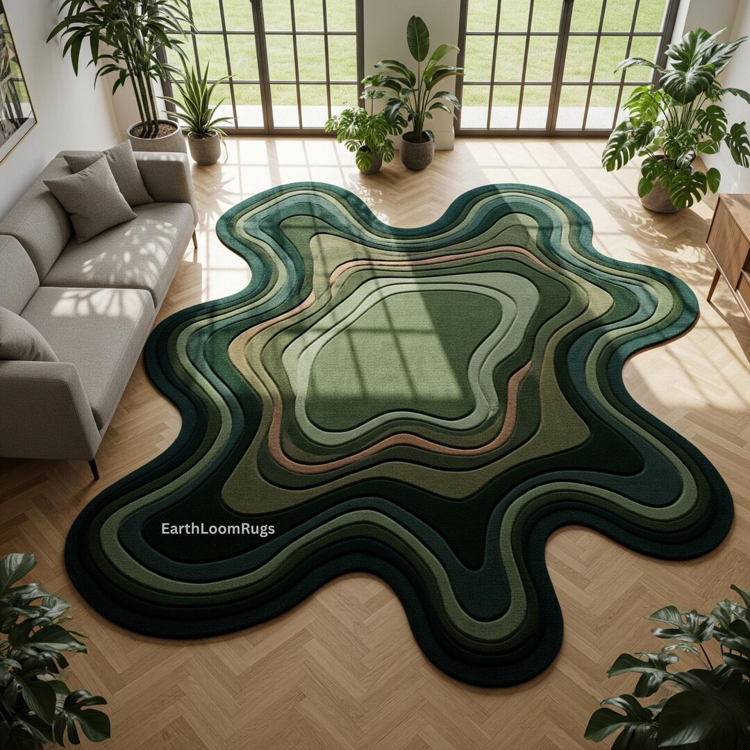 Green Topographic Rug | Organic Sculptural Hand-tufted Wool Carpet ...