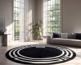 Rund svart, vit matta | Modern geometrisk cirkelmatta