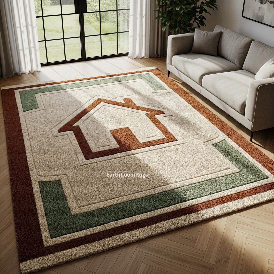 Hand-tufted Wool Rug – Geometric House Design, Custom Size - Etsy