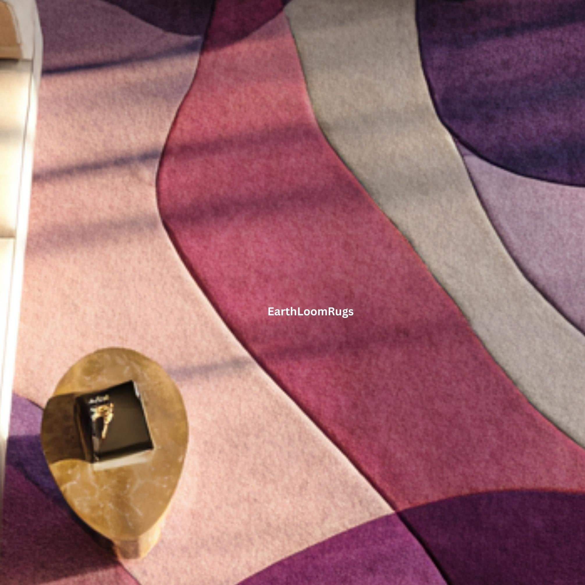 Modern Abstract Round Rug | Purple Plum Lavender Curve Design, Handmade ...