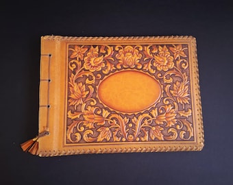 Vintage jugoslaviskt fotoalbum i läder, blommig scrapbookingbok från 1970-talet, stort kroatiskt resealbum, Hajduk Split-minnessaker