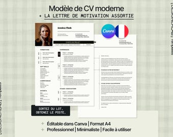 Modern Minimalist Resume Template, Cream & Black Aesthetic + Cover Letter | Professional A4 Canva Template | ATS Compatible Resume - Fr