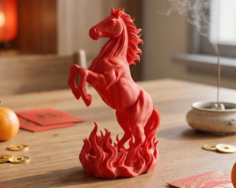 Jahr des Pferdes 2026 Feuerpferdeskulptur, neues Mondjahr Feng Shui-Dekor, rote Pferdestatue für Glückskraft-Erfolg