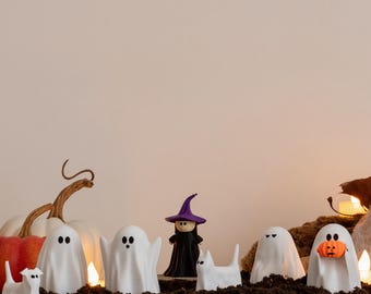 Halloween Ghost Figurines | 3D Printed Desk Accessories | Spooky Shelf Decor | Trick or Treat Decoration | Cute Toy Gifts for Kids