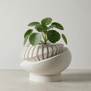 Modern Indoor Planter with Drainage and Removable Tray, Sculptural 3D Printed Plant Pot, Minimalist Houseplant Pot