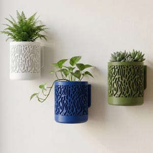 Modern Wall Planter, Designer Hanging Plant Pot, 3D Printed Wall Mount Planter with Drainage Tray, Unique Vertical Garden Decor