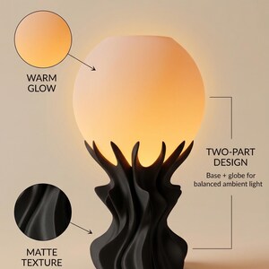 Sculptural Table Lamp, Organic Modern Bedside Lamp, Warm Ambient Mood Light, Home Decor Gift image 9