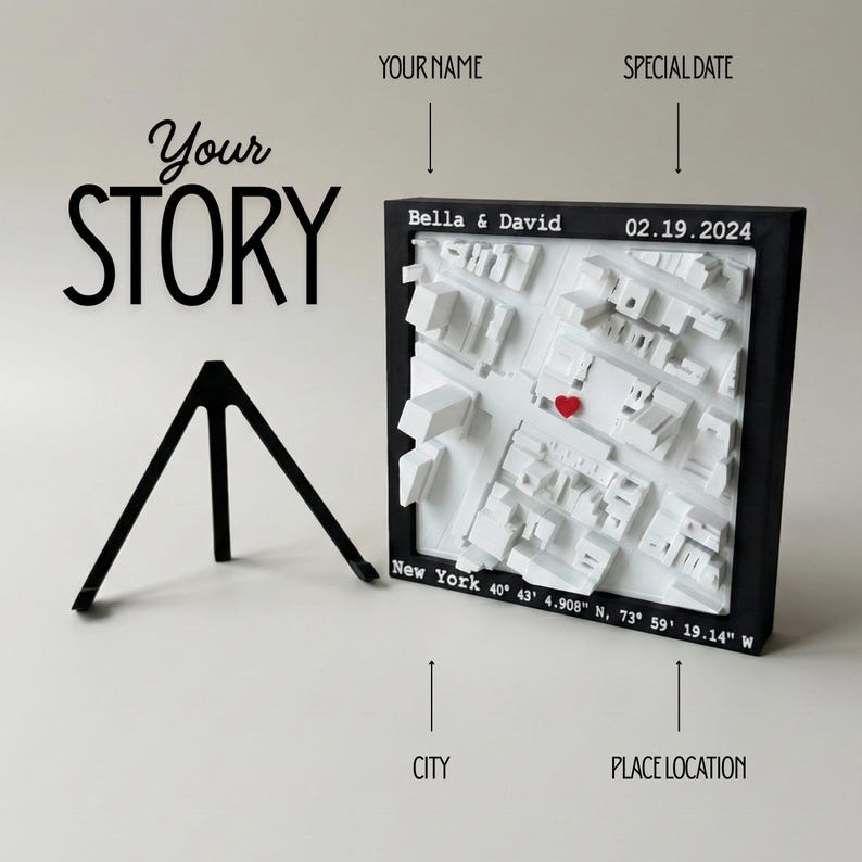 Personalized 3D Couples Map, Custom Location City Plan, Where We Met ...