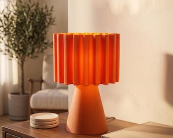 Tischlampe, Skulpturale Nachttischlampe, Geriffelte Schreibtischlampe, Warmes Umgebungslicht, 3D Gedrucktes Oranges Dekor