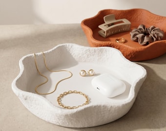 Vide-poches ondulé, porte-bijoux texturé et plateau de rangement, organiseur de vanité 20 cm