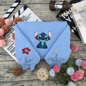 Disneyland Lilo Stitch And Angel Embroidered T-Shirt, Disney Matching Sweater, OHANA Means Family Disney Hawaii Embroidery Hoodie image 3