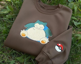 Snorlax Embroidered T-Shirt, Pokéball Embroidery Sweater, Snorlax Anime Embroidery Hoodie, Poke Anime Fan Clothing