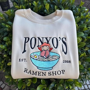 Ponyo's Ramen Shop Embroidered T-Shirt, Anime Lovers Embroidered Sweater, Anime Embroidery Hoodie, Anime Lovers Gift