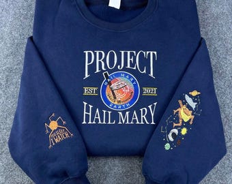 Camiseta bordada "Projeto Ave Maria", Suéter bordado de ficção científica com patch de missão estilo NASA, Moletom com capuz "Projeto Ave Maria", Presente para leitor(a) apaixonado(a) por livros