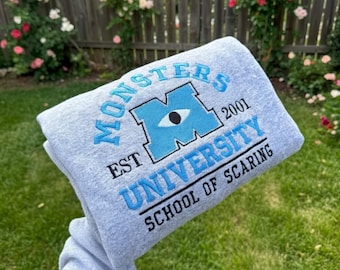 Monsters University Embroidered T-Shirt, School Of Scaring Embroidery Sweatshirt, Disney Pixar Trip Hoodie, Magic Kingdom Fan Gift