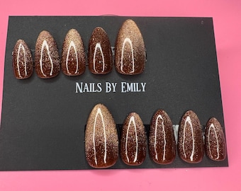 Chocolate brown cat eye press on nails