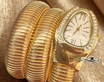 Genoa Coiled Cuff Snake Wrist Watch, Vintage Clear  display picture 2