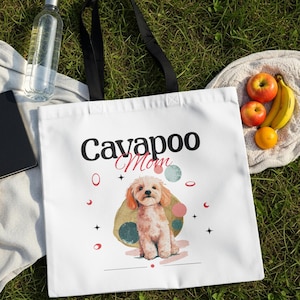 Cavapoo Mom Tote Bag, Adorable Dog Mom Gift, Cute Cavapoo Puppy Art, Pet Lover Shopping Bag, Doodle Dog Enthusiast Present