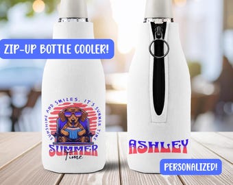 Personalized Bottle Cooler Sleeve, Custom Name Beer Bottle Holder, Summer Drink Sleeve, Dachshund Gift, Dog Lover Gift, BBQ Party Favor