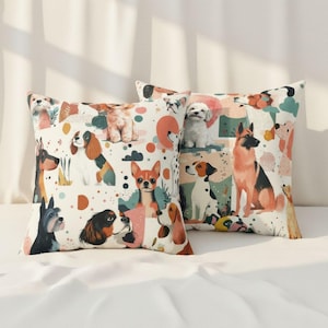 Dog Lover Throw Pillow with Insert, Faux Suede Dog Pillow, Earthy Colors Home Décor Gift, Pillow for Dog Moms, Artistic Throw Pillows