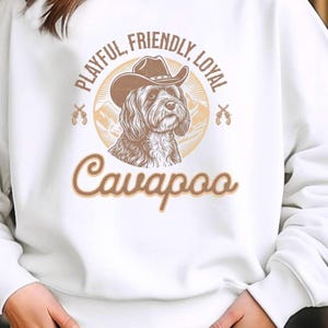 Sweat cowboy Cavapoo, cadeau western pour amoureux des chiens, chemise Cavapoo pour maman, col rond pour maman chien