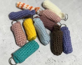 Hand Crocheted Chapstick holder keychain