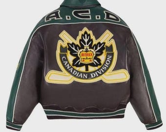 Vintage Avirex Canadian Division Leather Jacket, Embroidered Back Patch, Bomber Streetwear Outerwear
