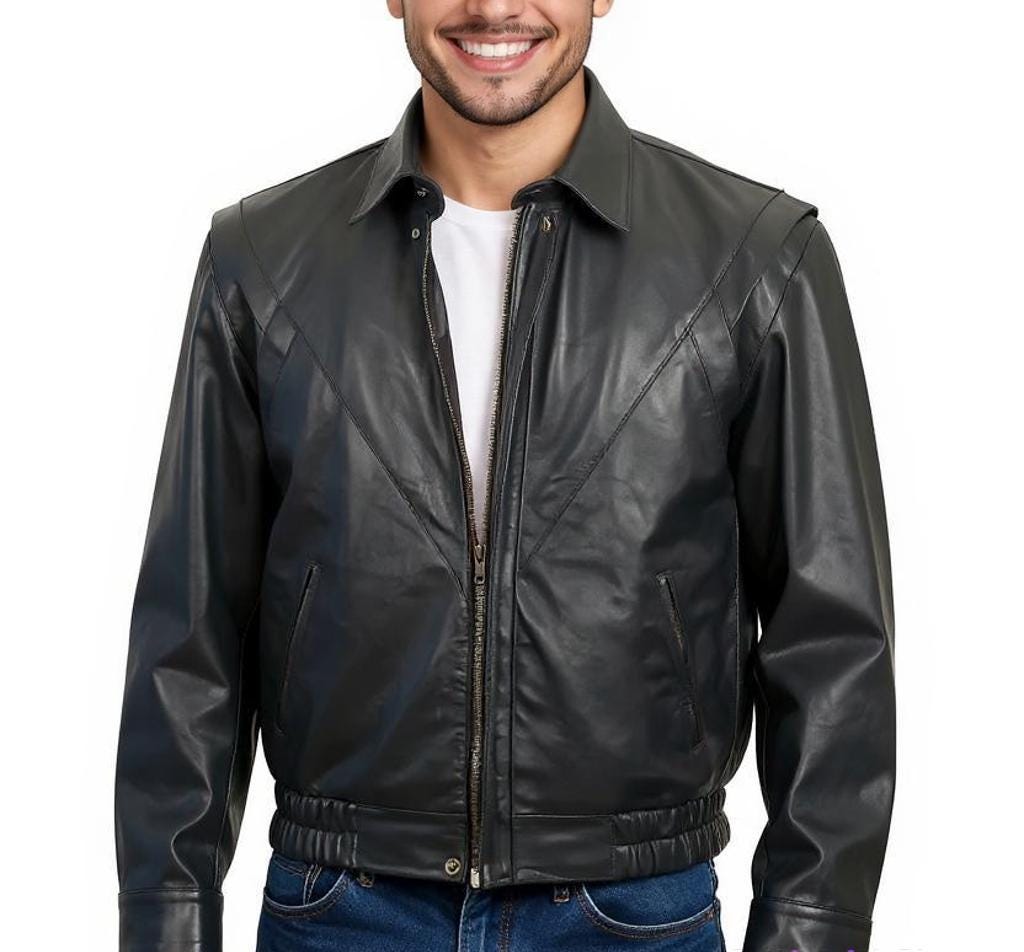 Vintage David Hasselhoff Knight Black Leather Bomber Jacket