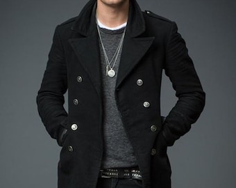 Handmade Inspired Fallen Jeremy Irvine Black Trench Wool Coat