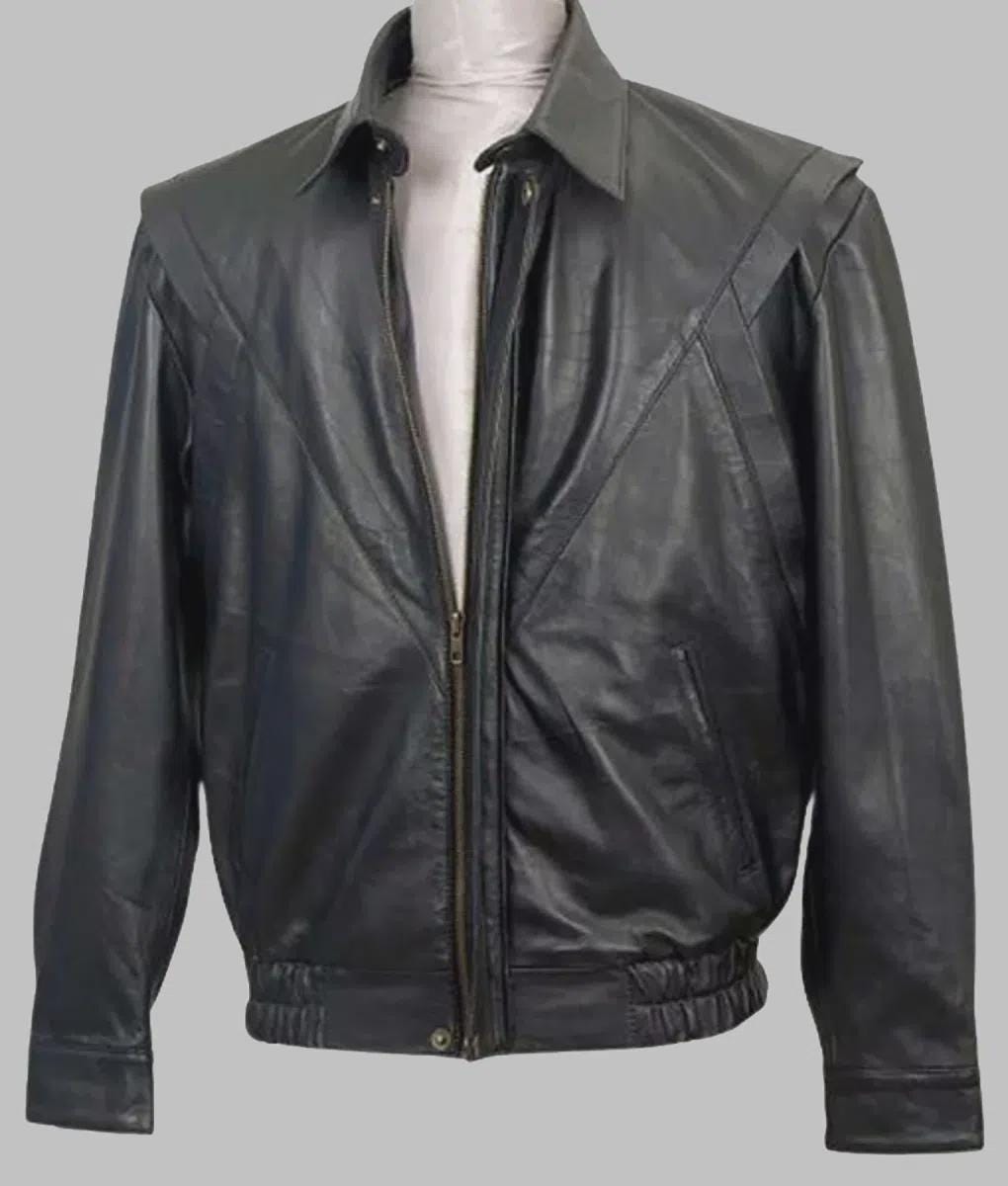 Vintage David Hasselhoff Knight Black Leather Bomber Jacket